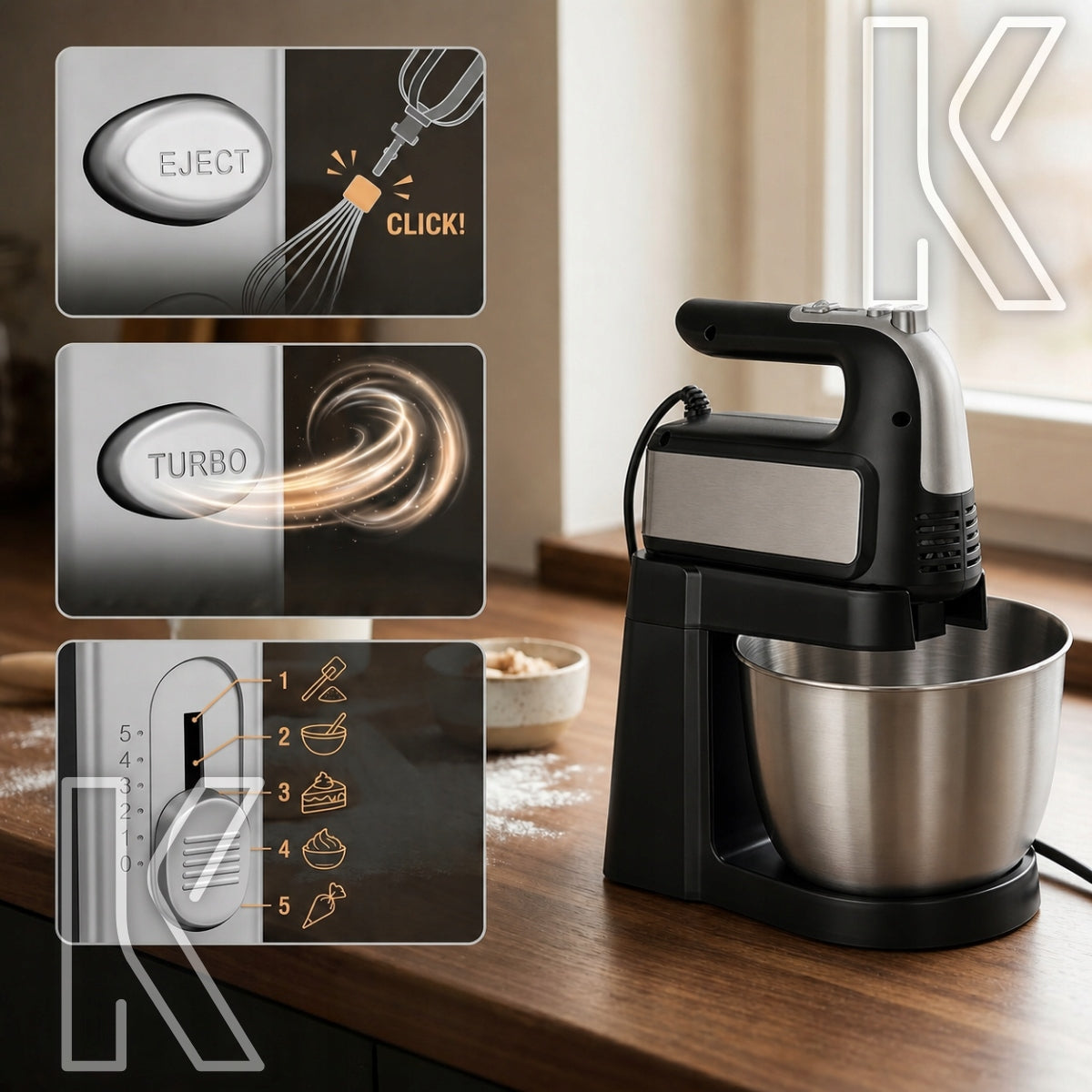 ROBOT PLANETARY KITCHEN MIXER FOR CAKES AND CREAMS WITH BOWL POWERFUL 4.5L 1000W Power rating 1000 W