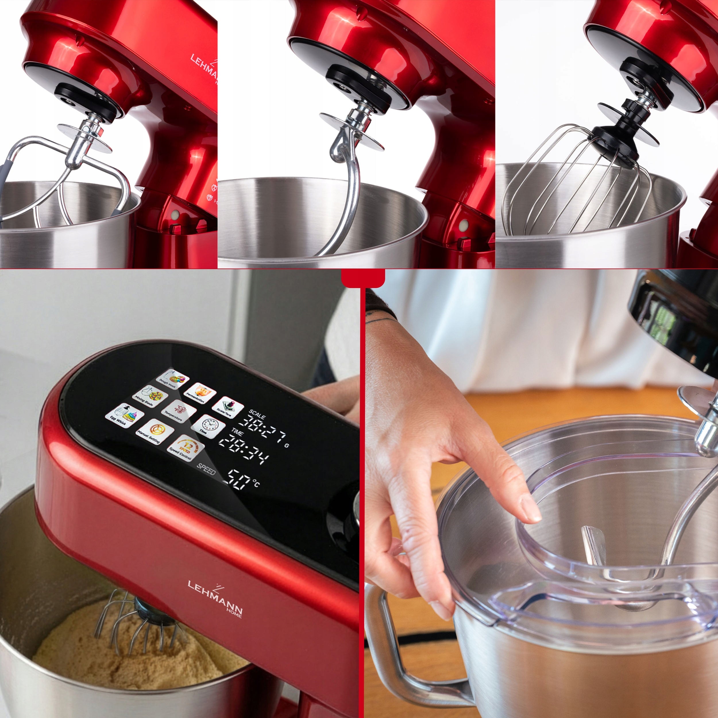 ROBOT PLANETARY KITCHEN MIXER WITH SCALE HEATED BOWL UP TO 45C LED PANEL Dominant color red
