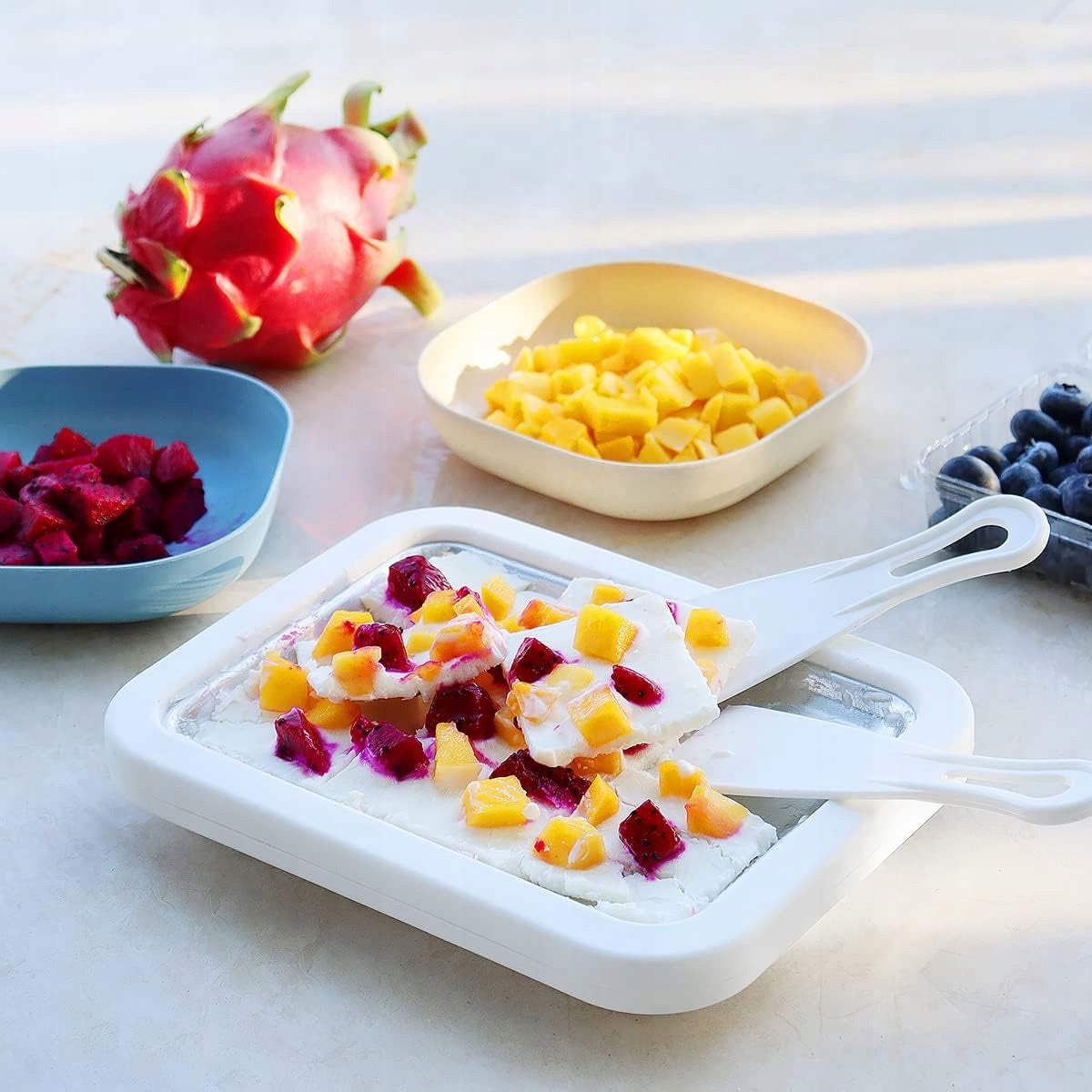 ROLLER ICE CREAM PAN DIY FREEZING PLATE 2 SPATULAS Packaging status original