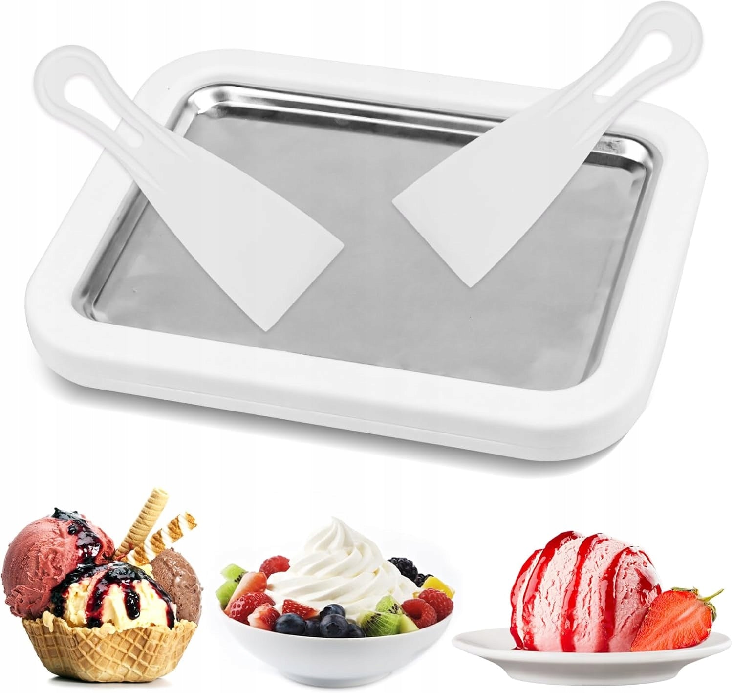 ROLLER ICE CREAM PAN DIY FREEZING PLATE 2 SPATULAS