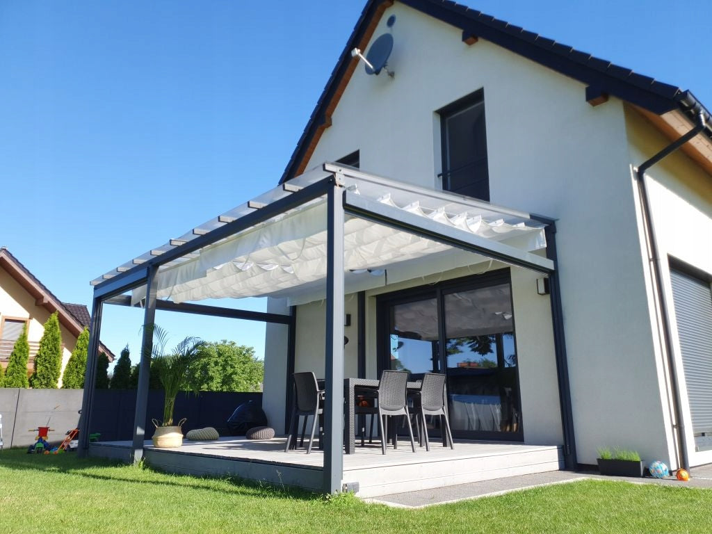 ROMAN ROLLER BLINDS, SOLAR, WATERPROOF, EXTENDABLE, ROLLING UP TO SIZE Main material fabric