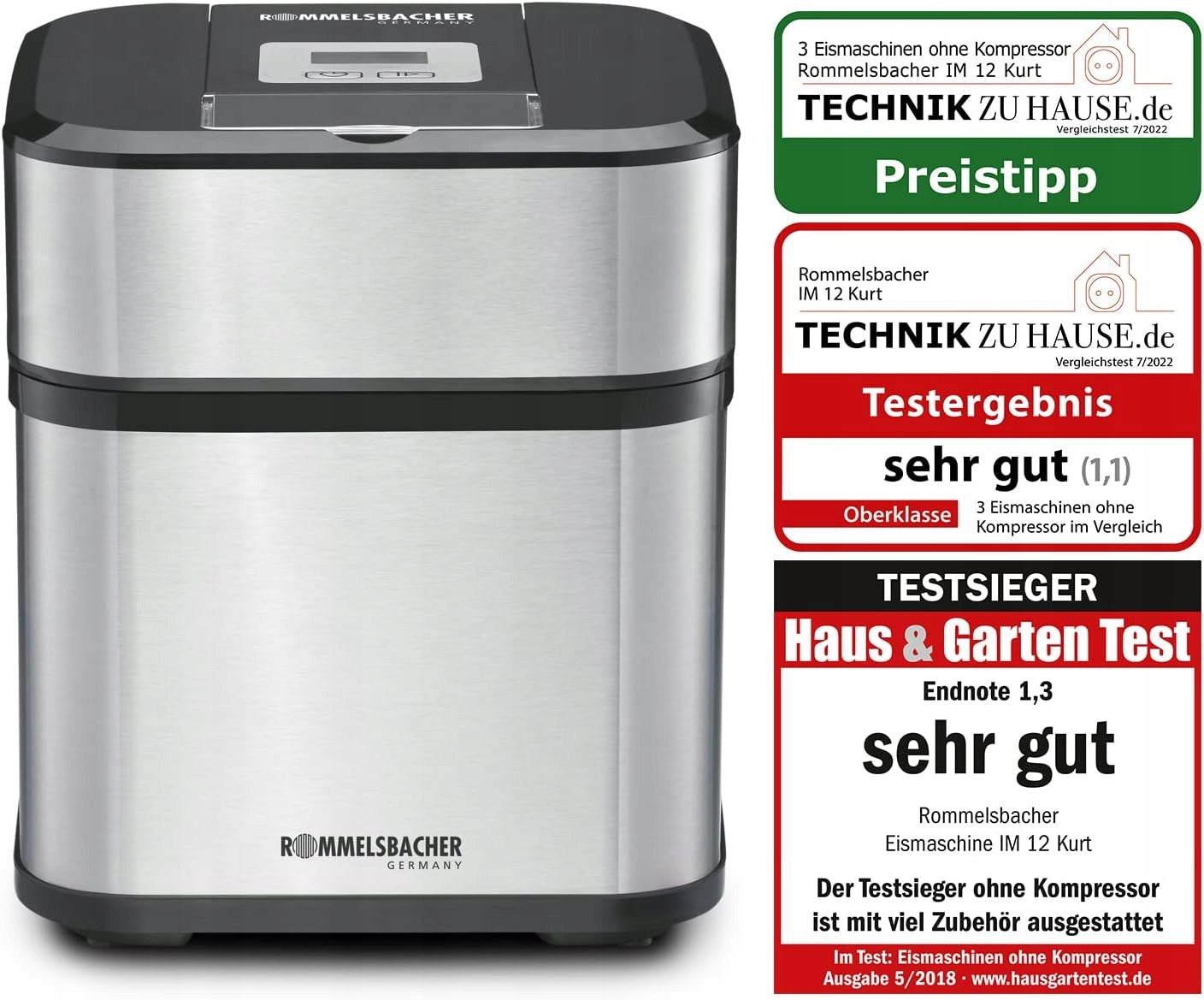 ROMMELSBACHER 12W ICE CREAM MACHINE 1,5L TIMER STAINLESS STEEL BLACK Brand Rommelsbacher