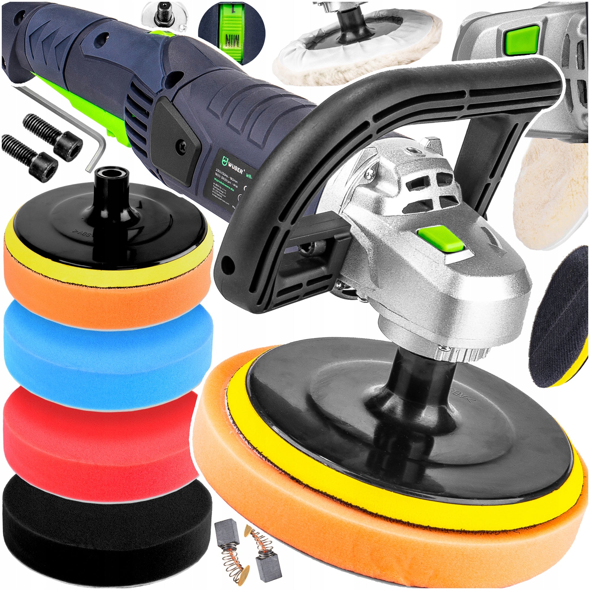 ROTARY CAR POLISHER WITH ADJUSTABLE ROTATION FELT SPONGE SET 2400W