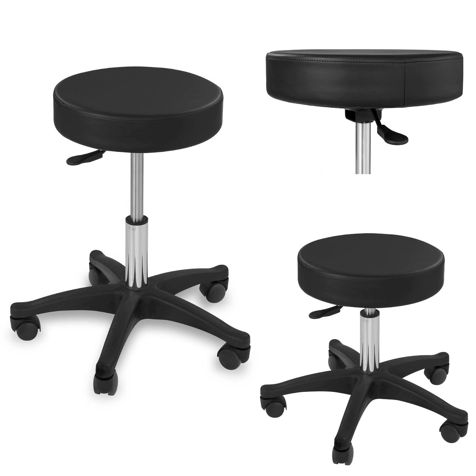 ROTATING BARBER STOOL PHYSY AVERSA BLACK WITH WHEELS 150 KG NEW