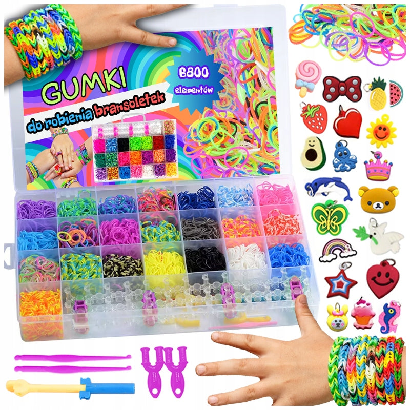 RUBBER BANDS FOR MAKING BRACELETS LARGE SET OF 6800 ELEMENTS XXL FOR A CHILD