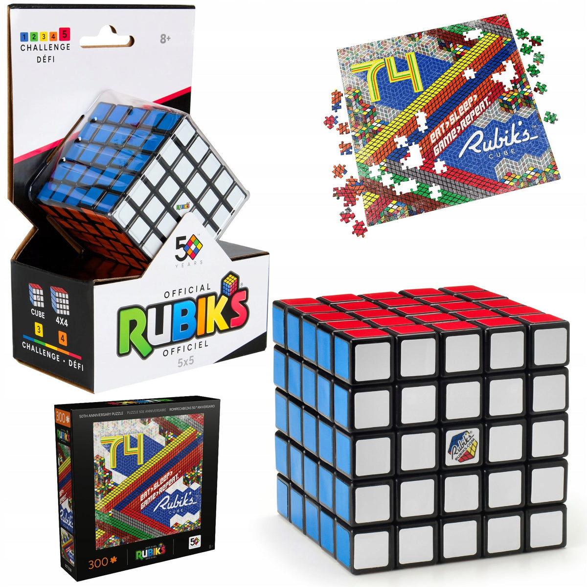 RUBIK'S CUBE 5X5 PROFESSOR CUBE ORIGINAL +FREEBIE PUZZLE 50TH ANNIVERSARY 300 EL.