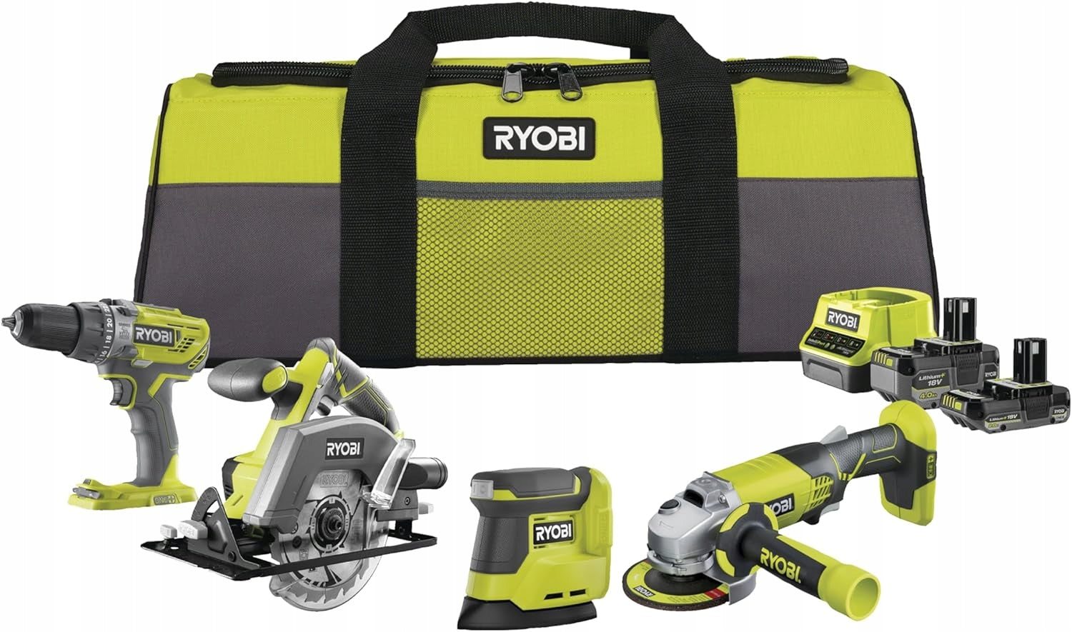 RYOBI 18V ONE+ 8-piece power tool set batteries RCK184O242SZL