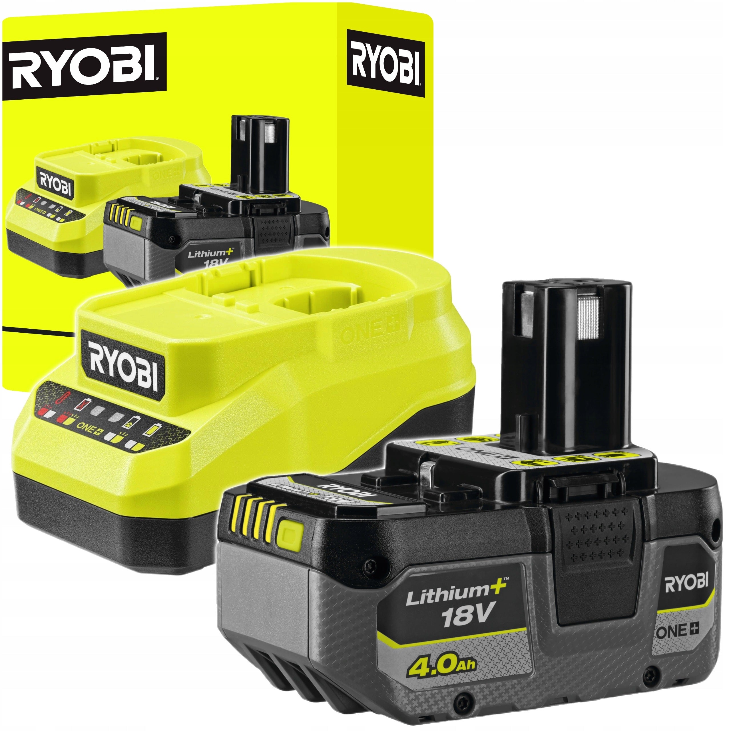 RYOBI BATTERY PACK 4.0 AH WITH CHARGER 2A 18V ONE+ RC18120A -140X