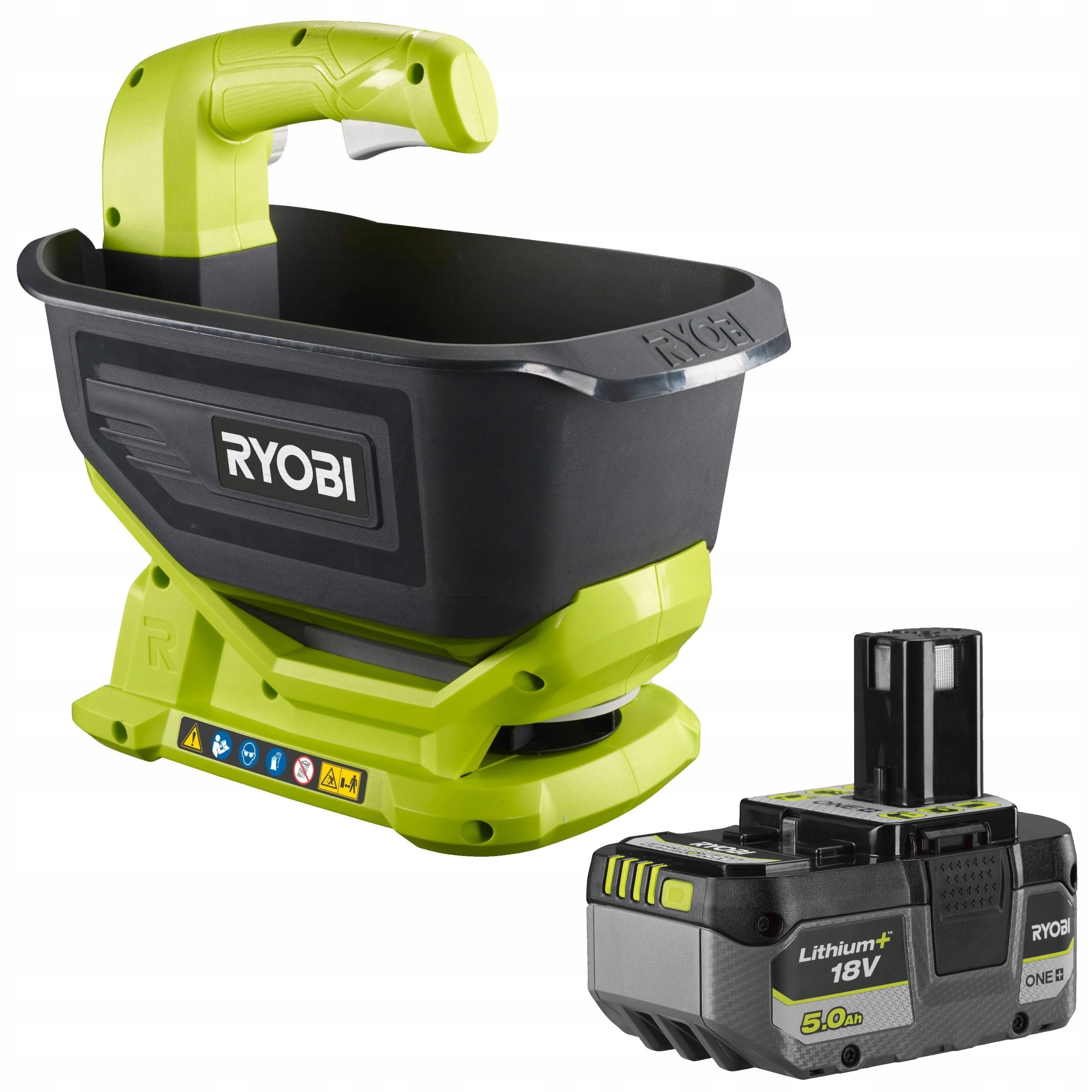 RYOBI CORDLESS SEEDER SPREADER 2M 4L ANTI-CLOG OSS1800 + 5Ah RB18L5
