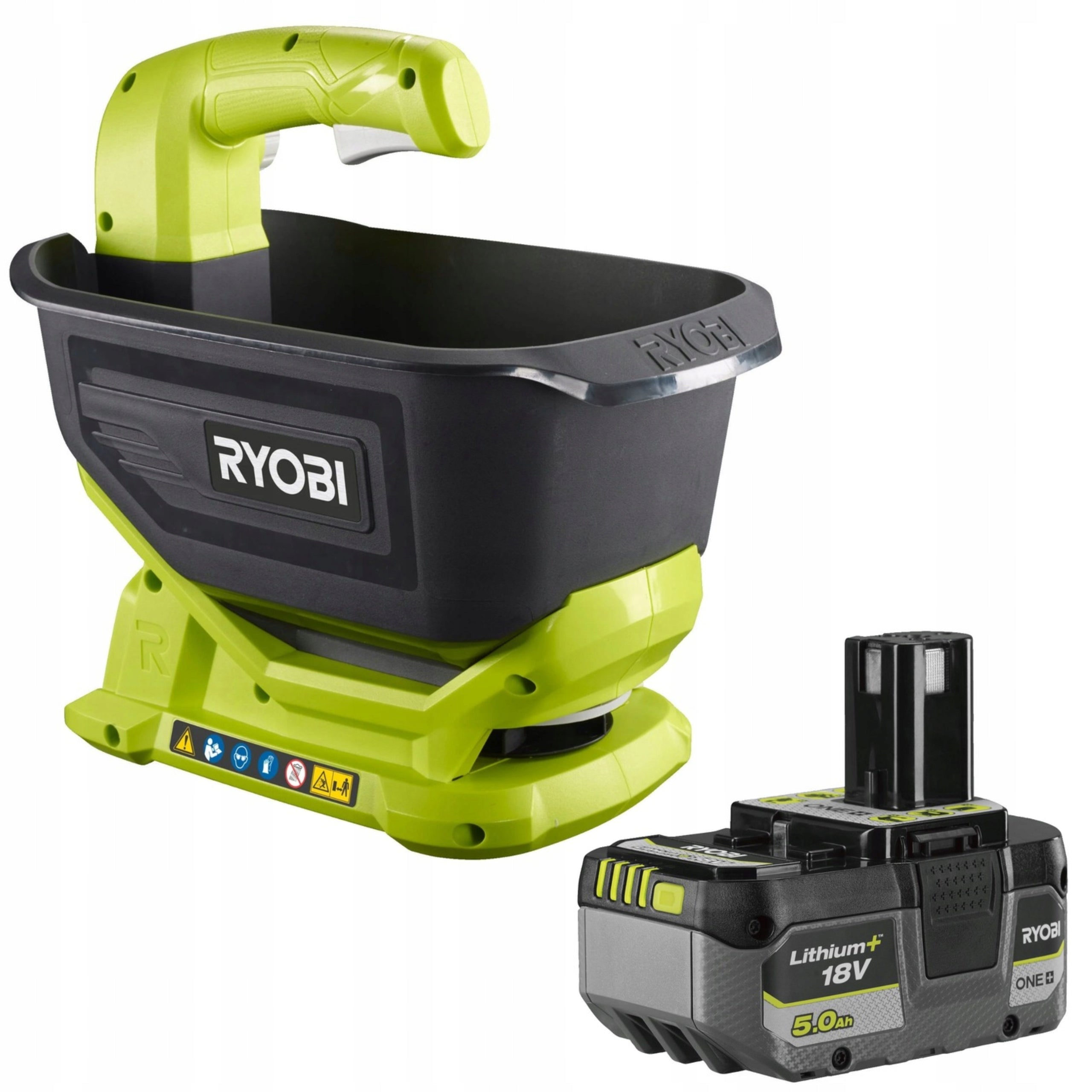 RYOBI CORDLESS SEEDER SPREADER 2M 4L ANTI-CLOG OSS1800 + 5Ah RB18L5
