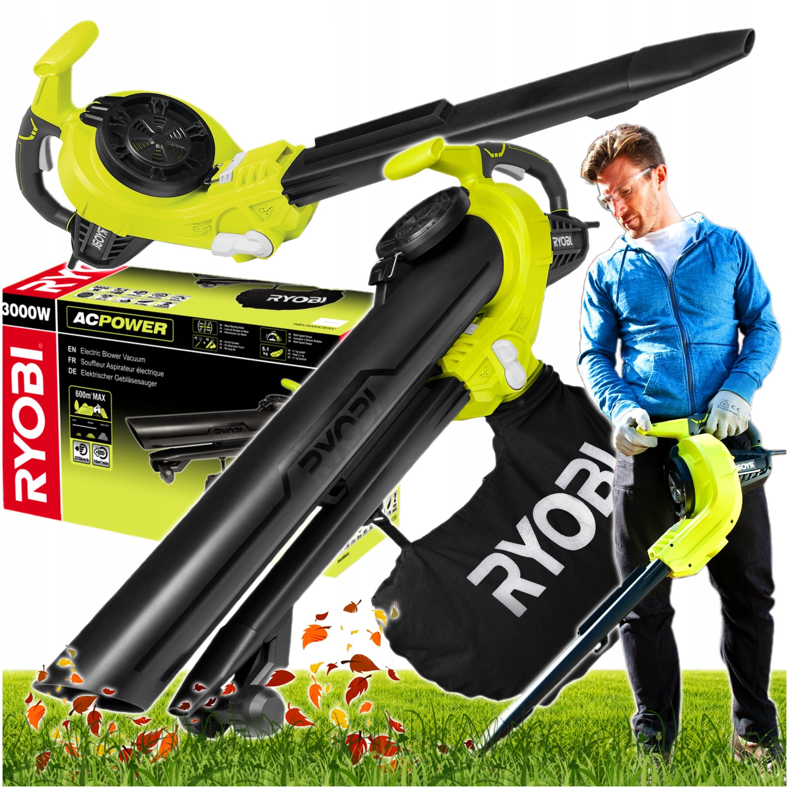 RYOBI ELECTRIC LEAF BLOWER VACUUM CLEANER 3000W 375KM/H 45L RBV3000CESV