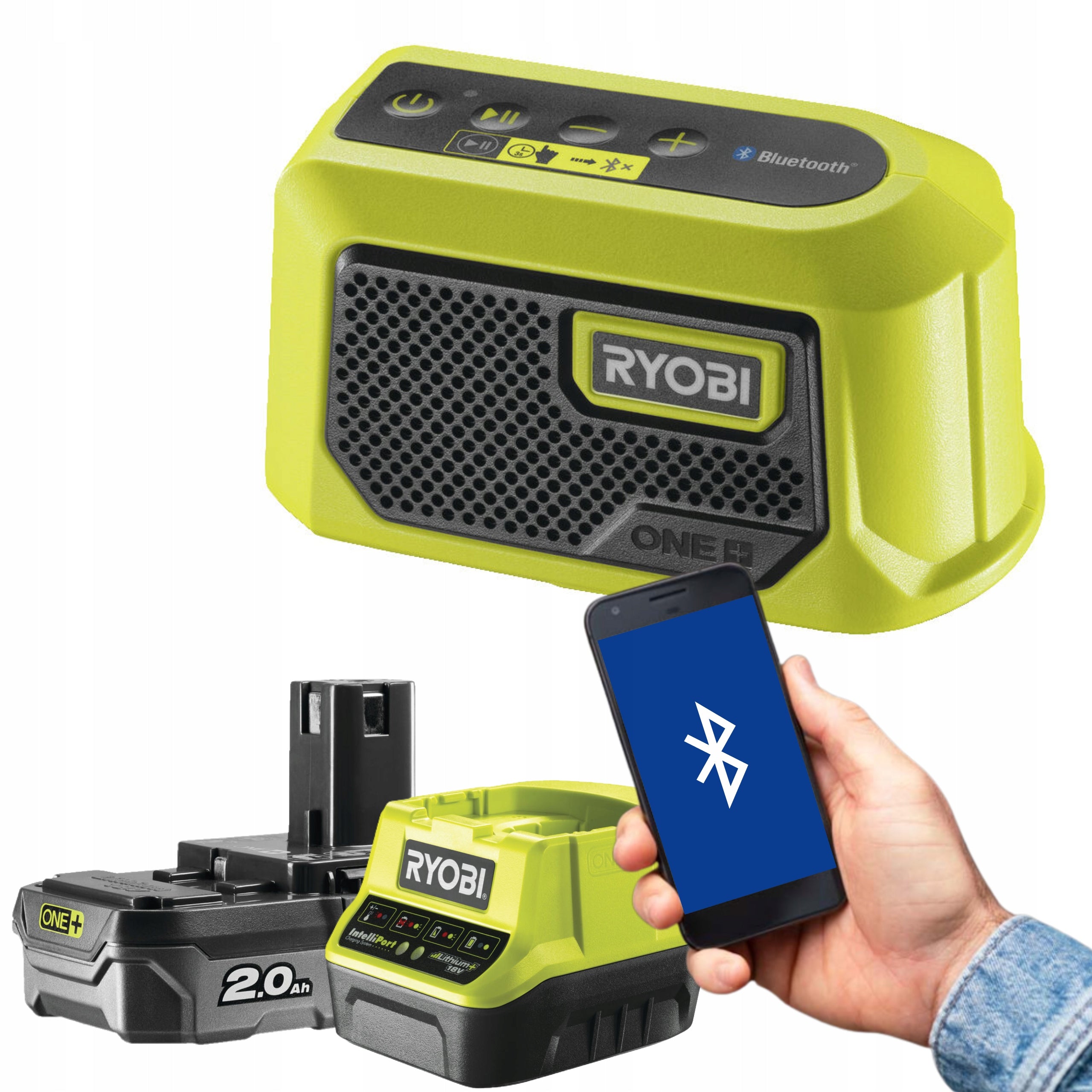 RYOBI MINI SPEAKERS 18V ONE+ LED BLUETOOTH SPEAKER +2Ah RBTM18-120GL