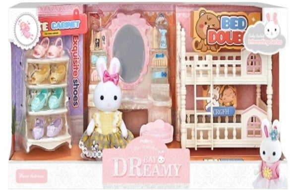 Rabbit Figurine Various Outfits Set Cozy Bedroom With Accessories Manufacturer code NO-2001812