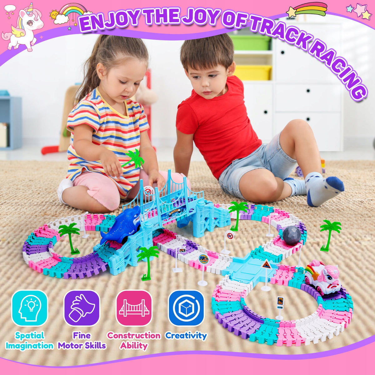 Race Track Toys for 3 4 5 6 Year Old Girls Boys Kids Unicorn Gifts Packaging status original