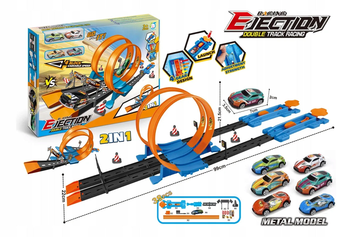 Racing Track Set with 6 Toy Cars, Hot Item for Kids Information regarding product safety and compliance For use under direct adult supervision Includes a toy. Adult supervision is recommended