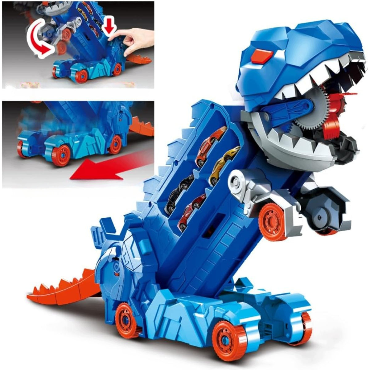 Racing Track Truck with Dinosaur 4 Metal Cars Toy For Boys