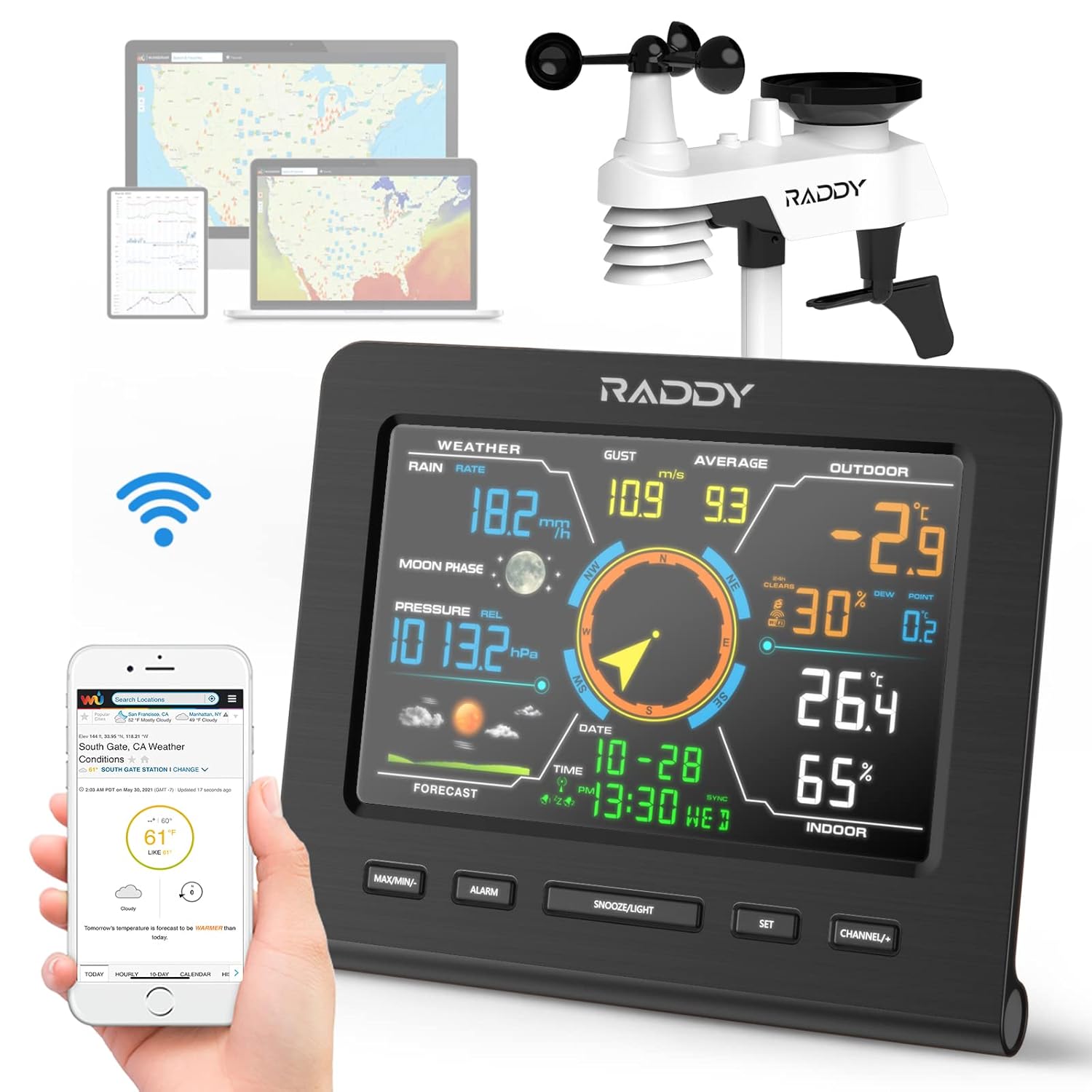 Raddy WF-100C Lite Weather Station 13in1 Wireless Home Garden Forecast