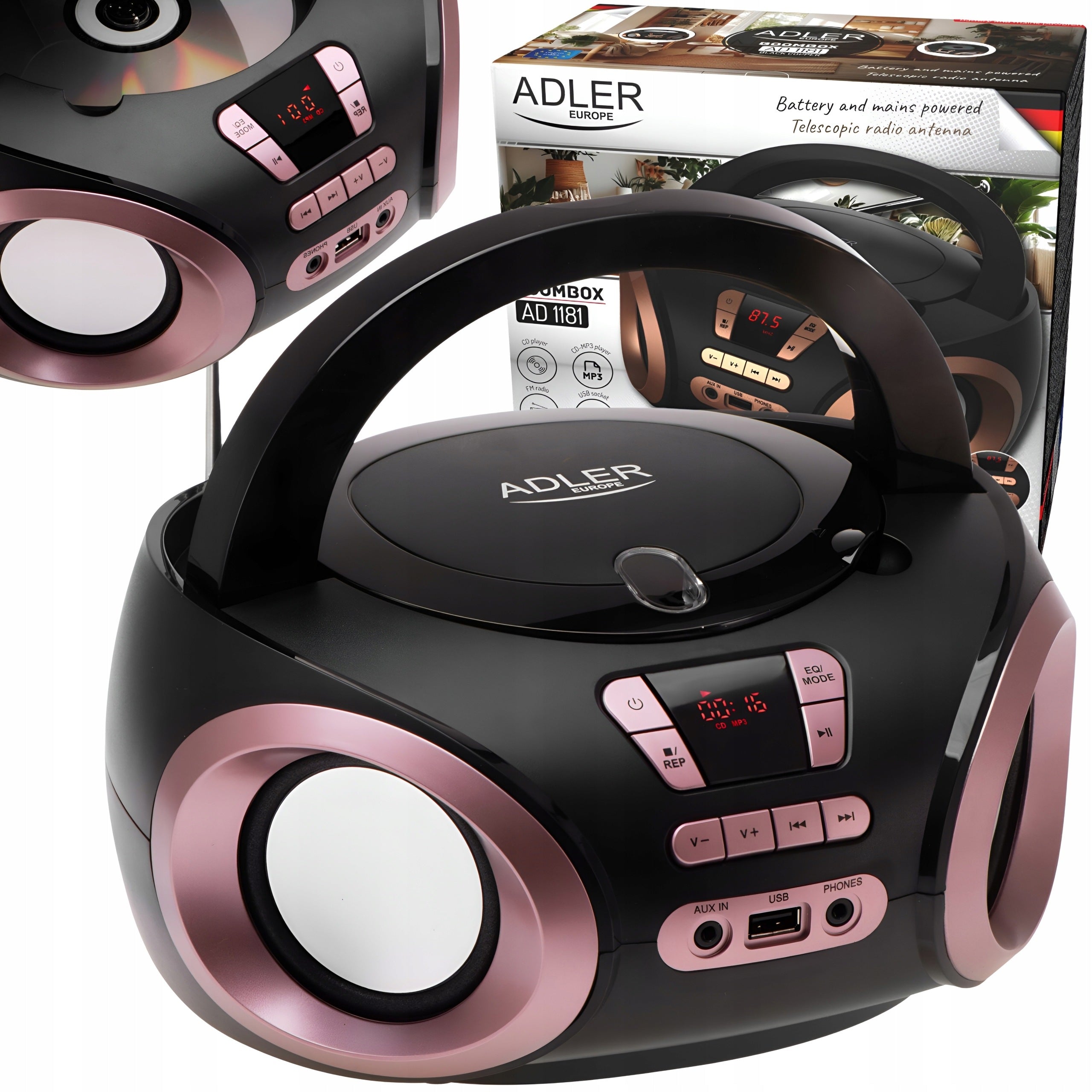 Radio Player Portable Boombox Radio CD MP3 USB AUX Sound Equalizer