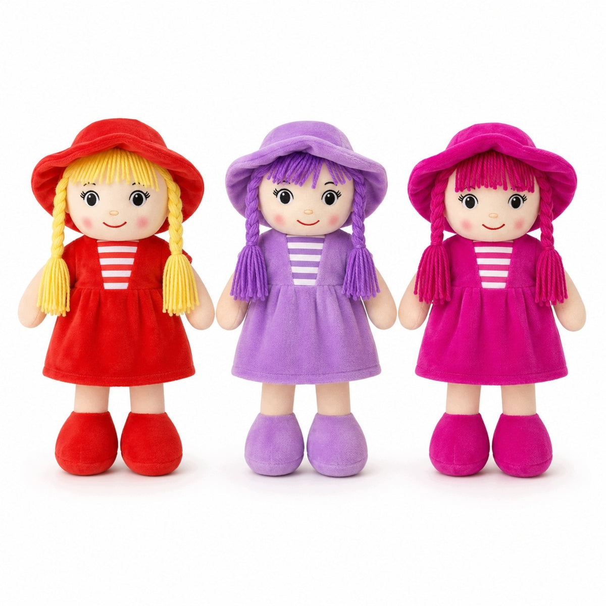 Rag doll 27 cm cuddly dress hat 3 colors for children 3+