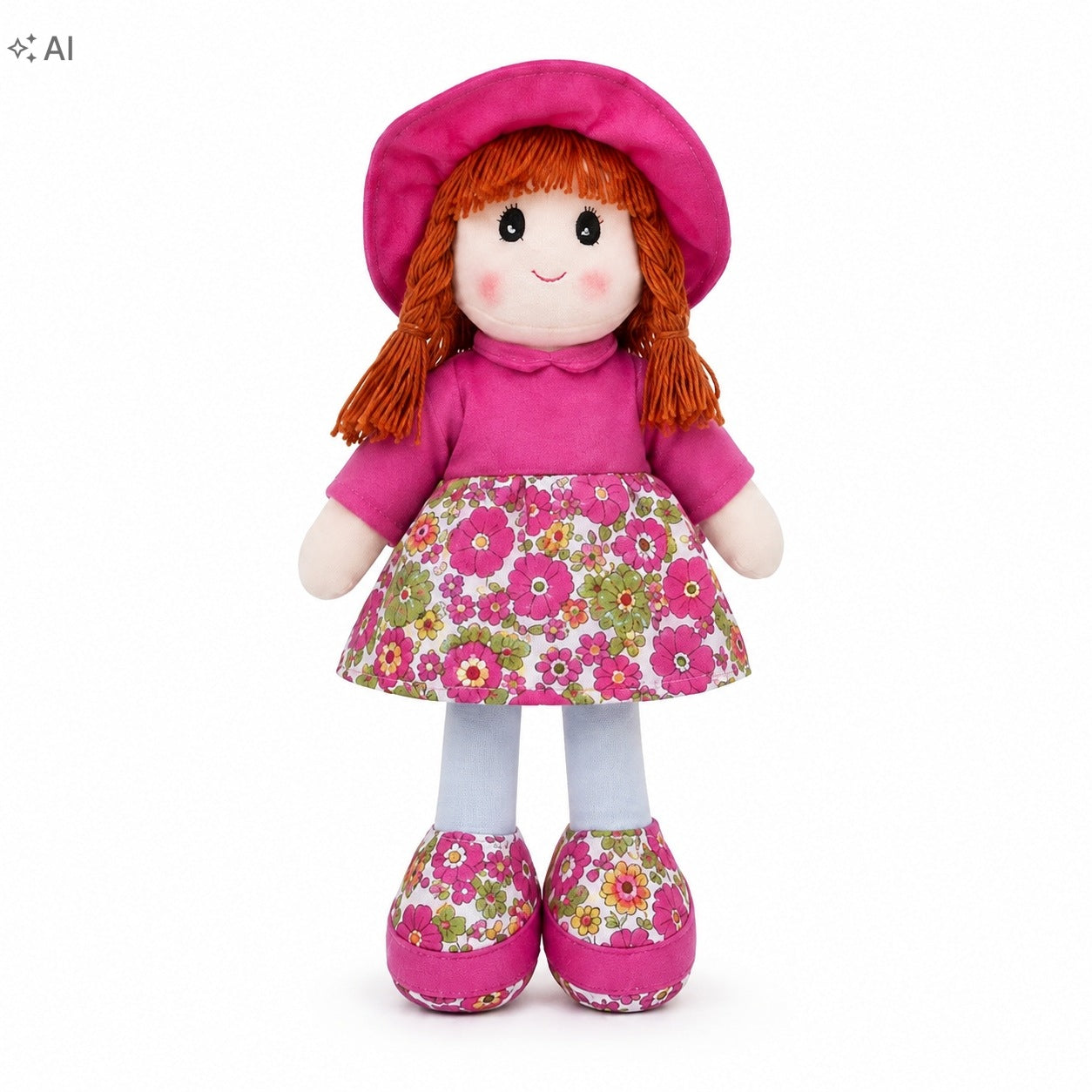 Rag doll cuddly 25 cm with hat dress with flowers soft Brand no brand