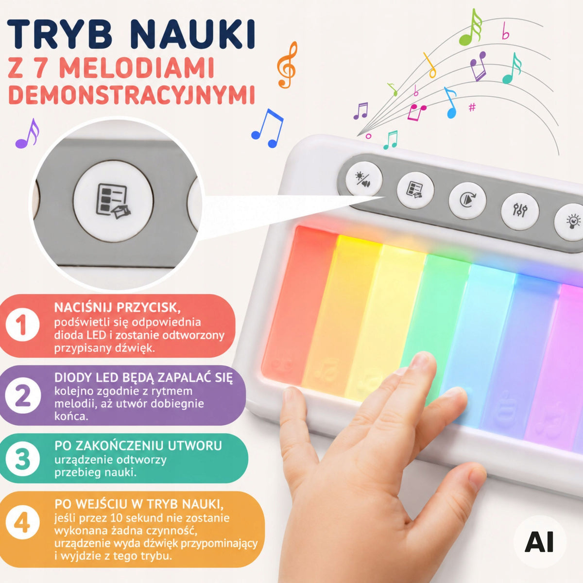 Rainbow Touch Piano with Backlight and Learning Mode 3 WOOPIE Brand Woopie