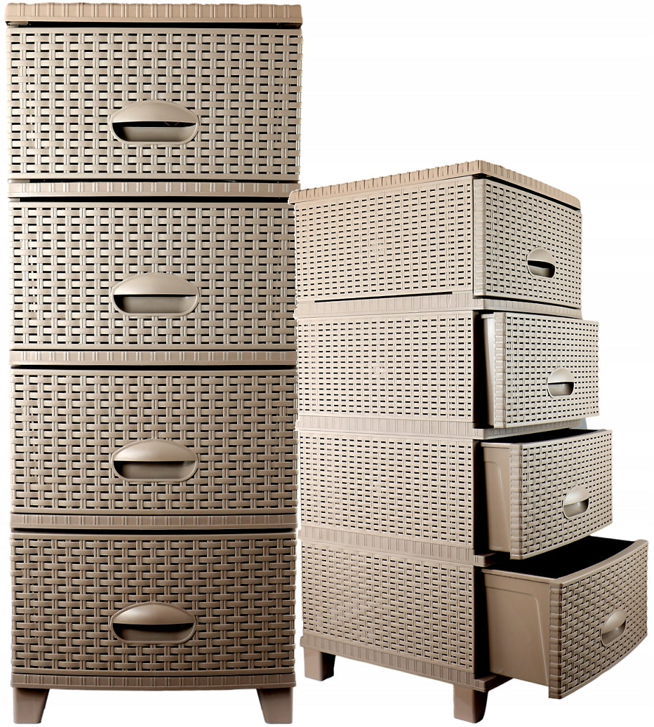 Rattan Cappuccino Bathroom Shelving Unit 4 Drawers Chest of Drawers Plastic Bedroom