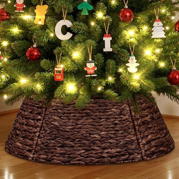 Rattan Christmas Tree Cover Wicker Basket 91cm Brown Collar
