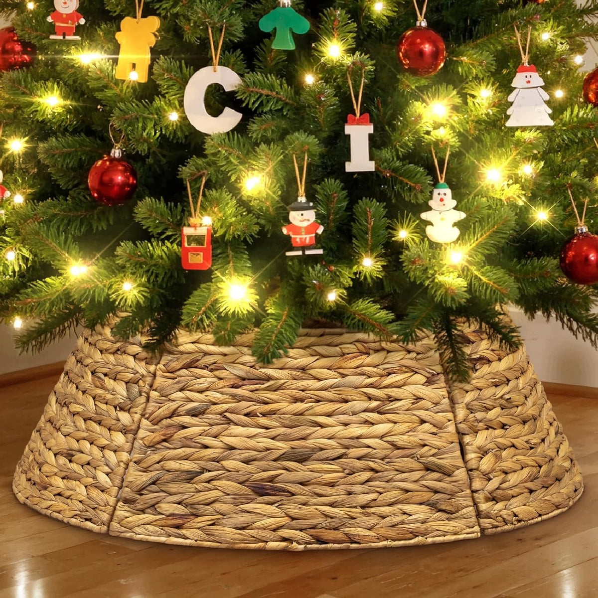 Rattan Christmas Tree Cover Wicker Basket Brown 106 cm Round