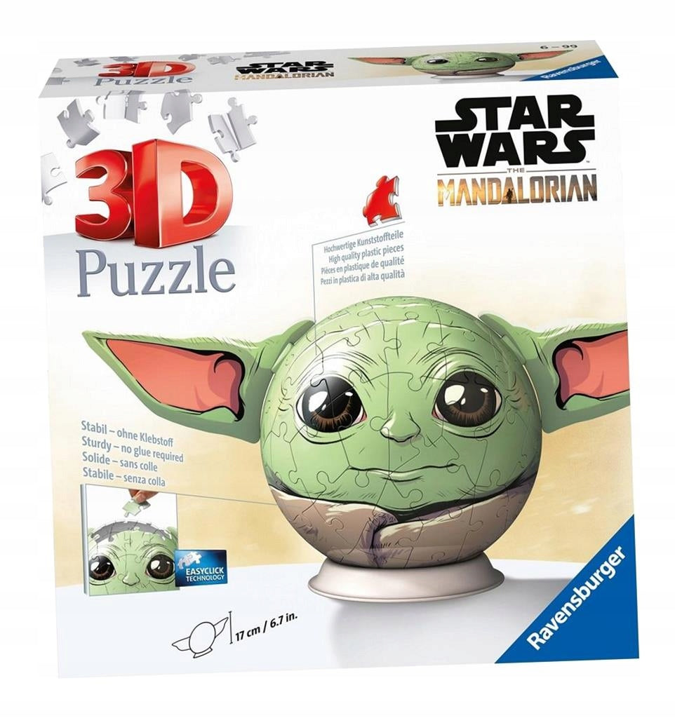 Ravensburger Puzzle-Ball Star Wars: Baby Yoda with ears, 72 pcs, 3D head