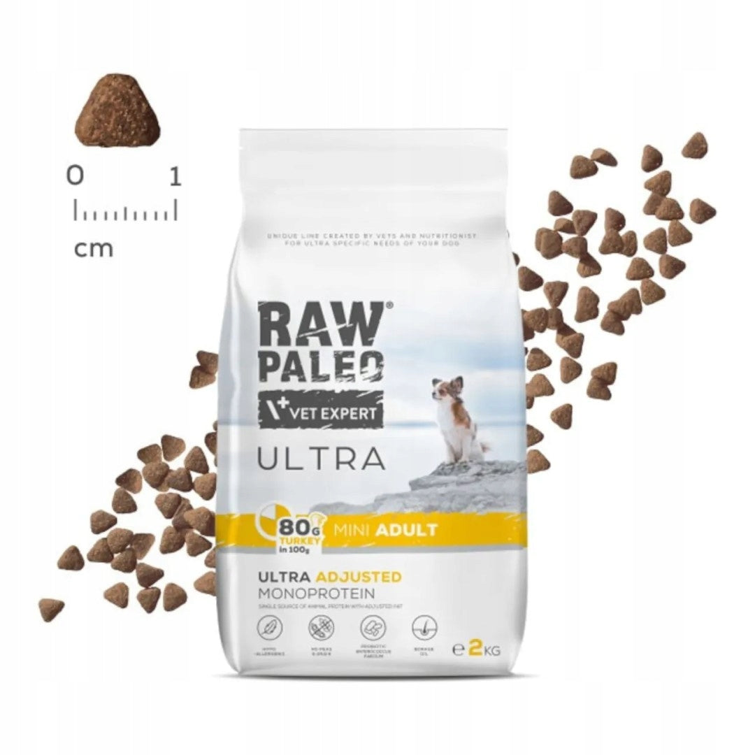 Raw Paleo Ultra Mini Adult 2kg Dry Food with Turkey for Small Breed Dogs Packaging status original