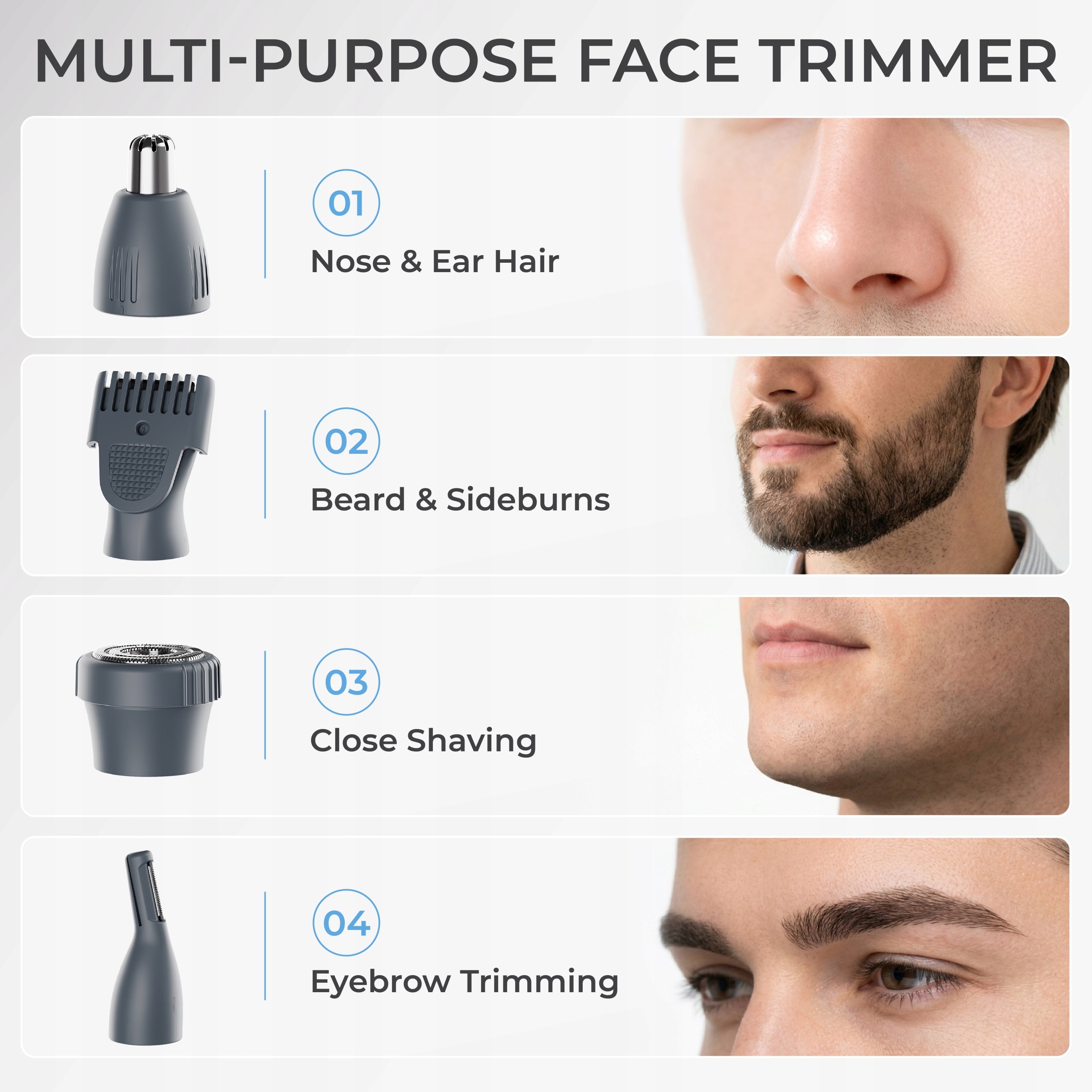 Ray Battler RB0017 4-in-1 Nose Eyebrow Body Trimmer USB-C Grey Manufacturer code RB0017