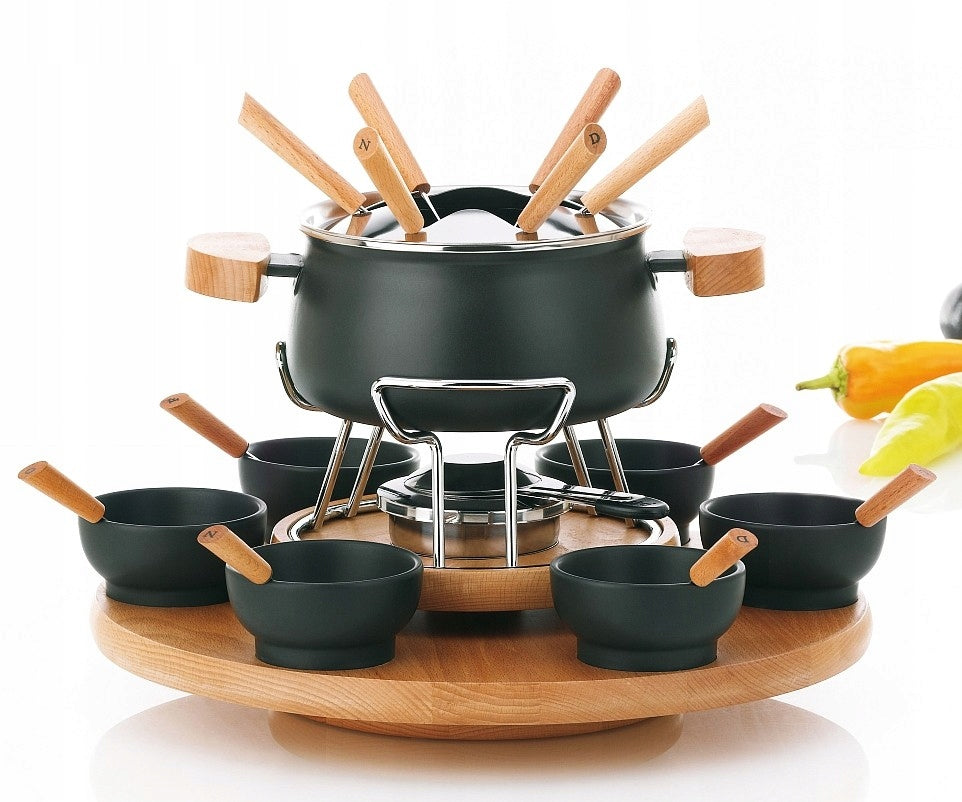 Read Description Rotary fondue set Kela Nature carousel wood 21 el.