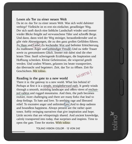 Reader Tolino VISION COLOR 32 GB 7 " black EAN (GTIN) 4016621130183