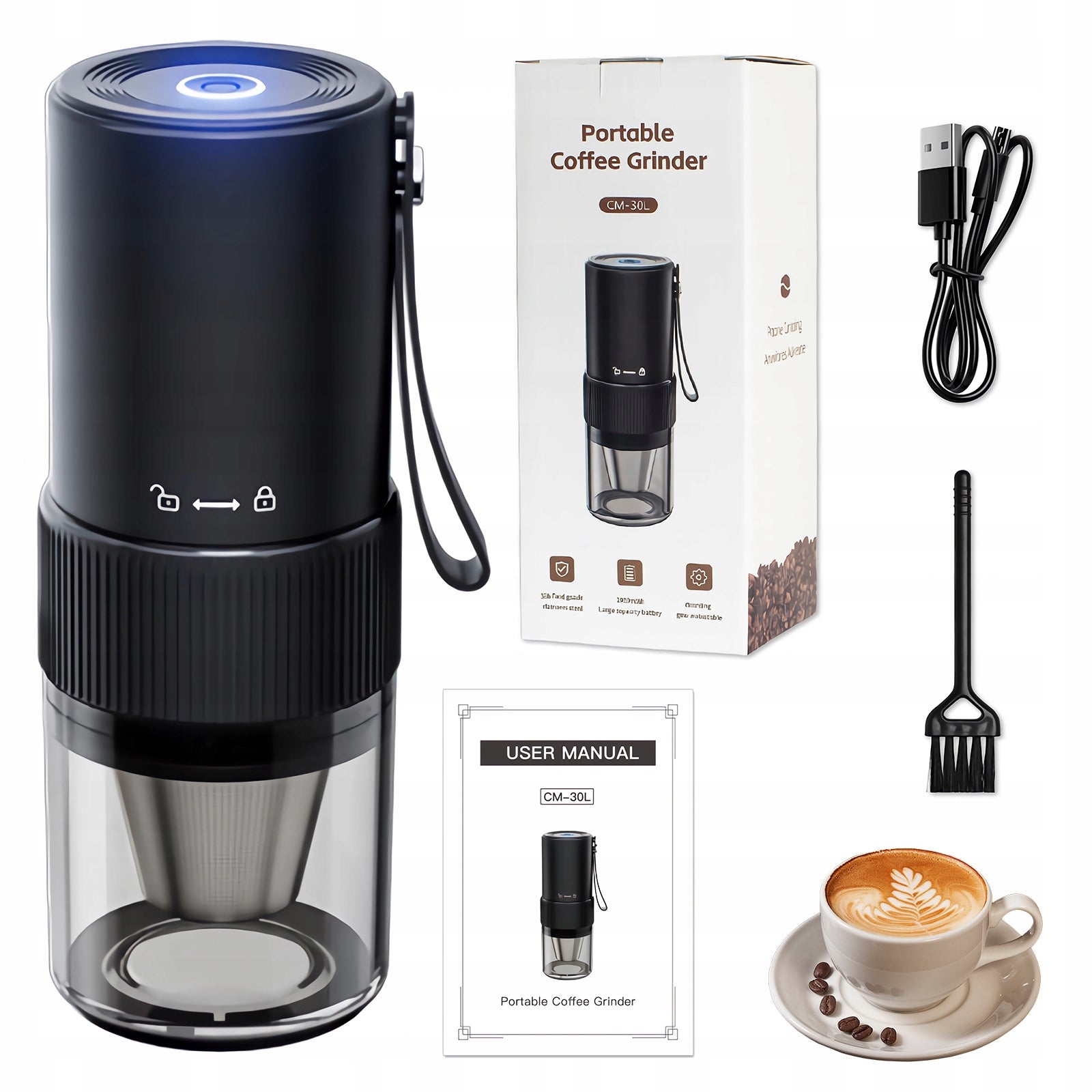 Rechargeable Portable Coffee Grinder-20W, 2000mAh Auto Shutoff Compact