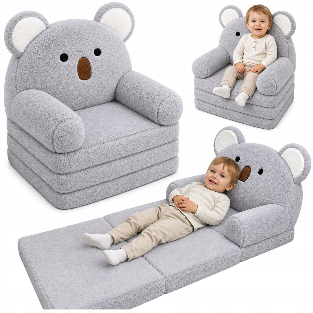 Reclining Armchair Sofa Couch Koala 2in1 Kids Soft Plush Grey