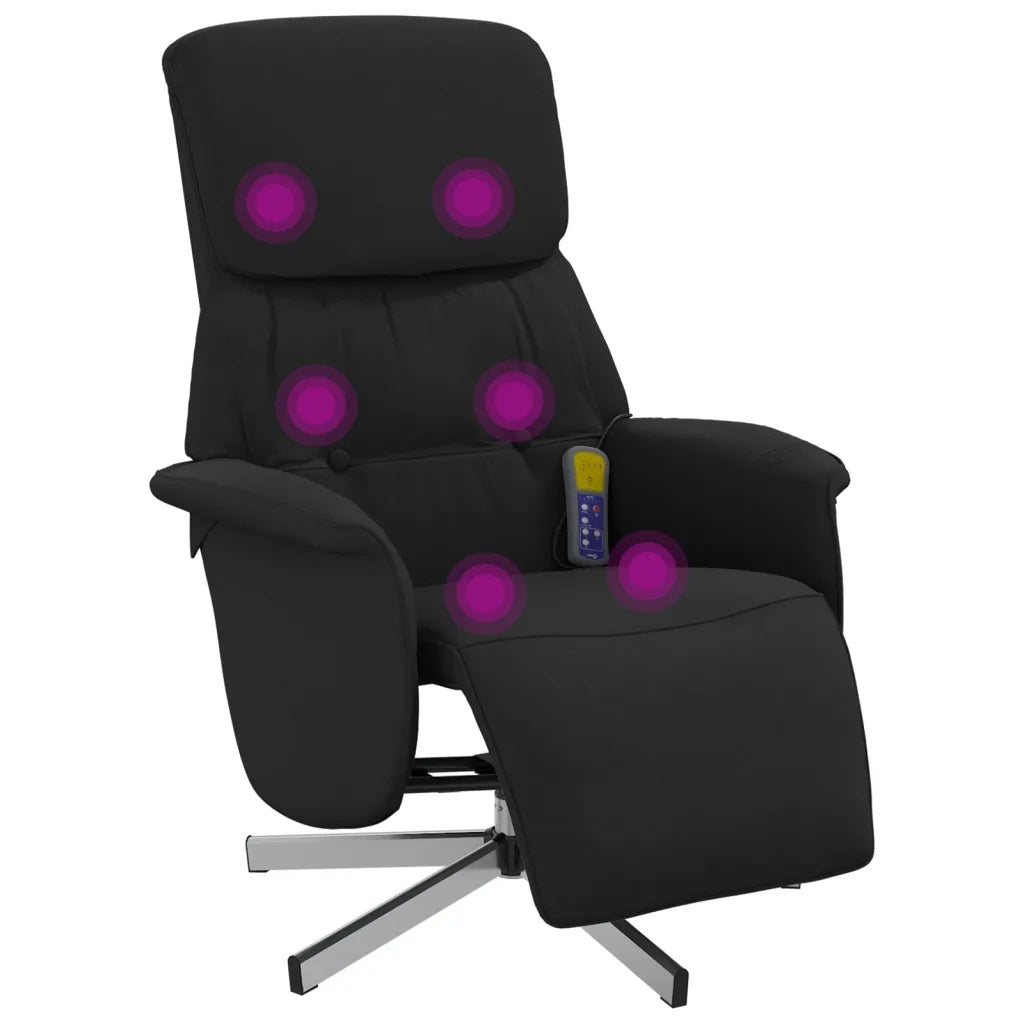 Reclining massage chair with footrest, black, fabric