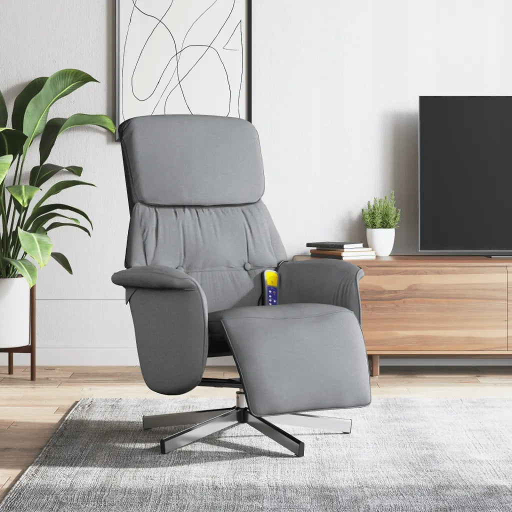 Reclining massage chair with footrest, light grey, fabric Brand VidaXL