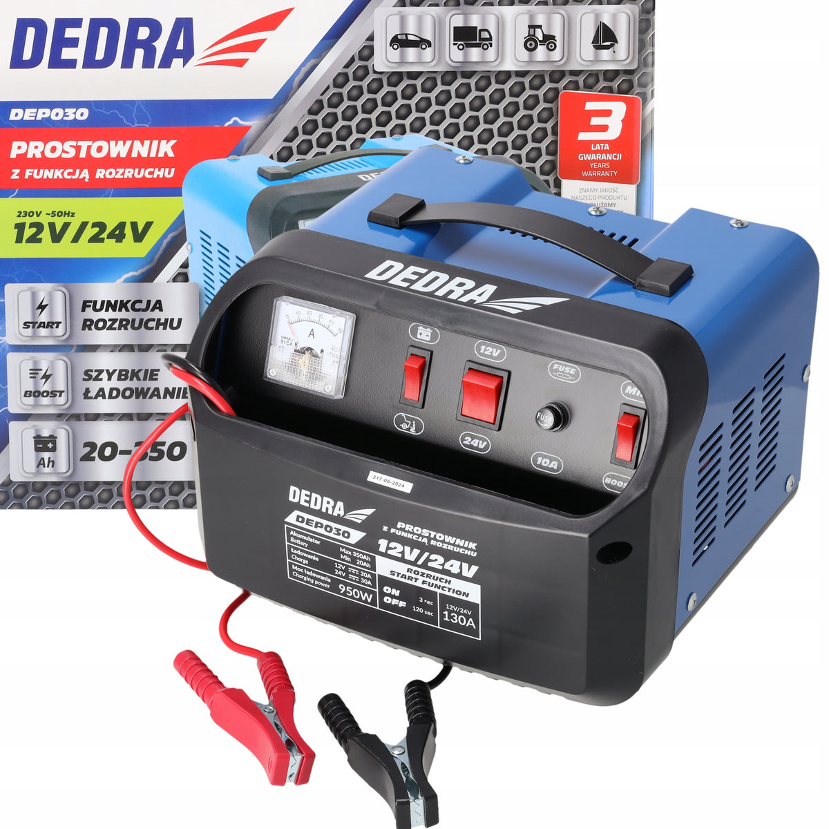Rectifier for DEDRA car batteries with 12/24V 20-350Ah start
