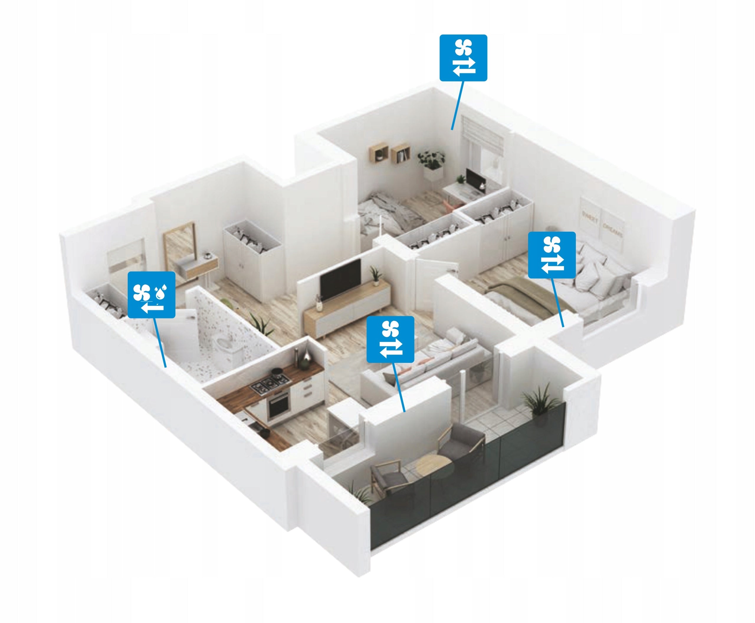 Recuperator 70m3/h Humidity sensor + Remote control VANTUBO RECDUO 150 PLUS Energy efficiency class A
