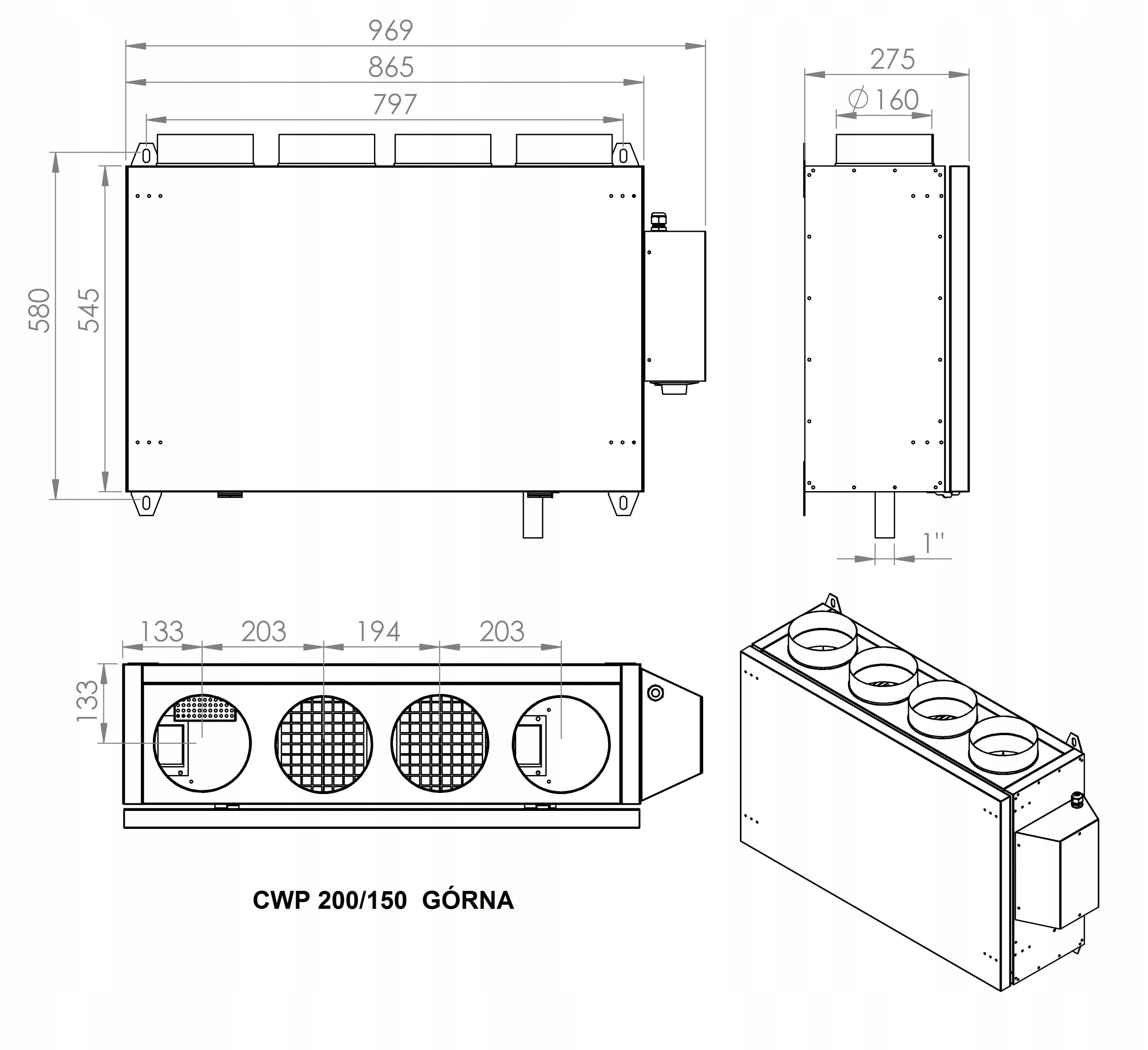 Recuperator Air Handling Unit 200m3/h upper Energy efficiency class B