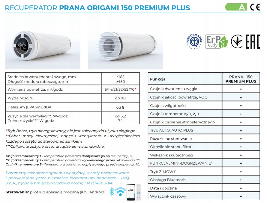 Recuperator Prana Origami 200G Premium + with assembly included in the price Brand Prana