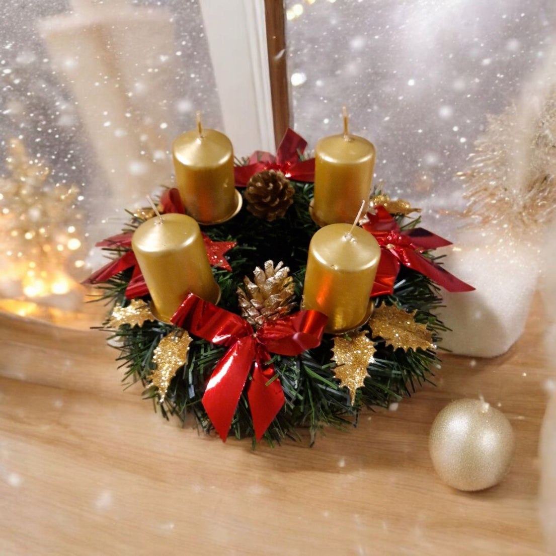Red Advent Christmas Wreath Reed 22cm Christmas Decoration Packaging status original