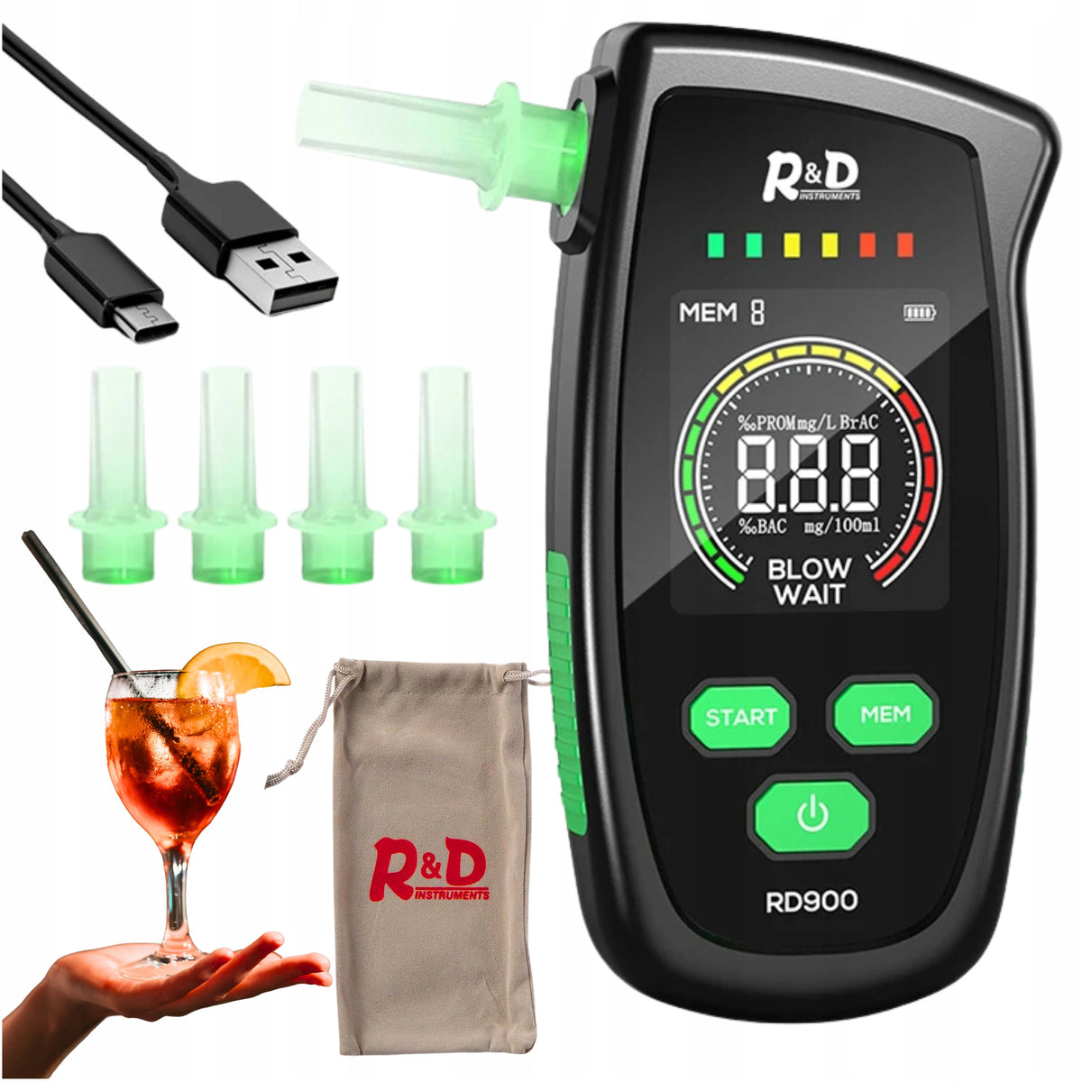 Red Dragon RD900 Original LCD 320 mAh Breathalyzers Lasts up to 1 Month