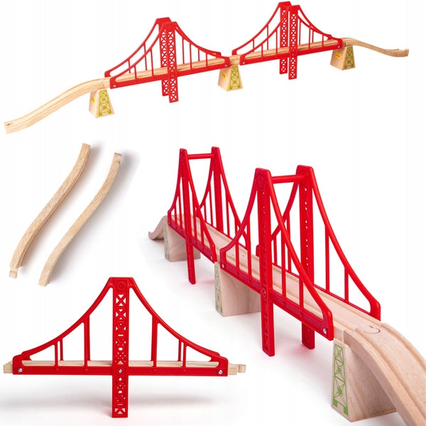 Red Hanging Bridge Addition to Wooden Queue 7 Elements BigjigsRail