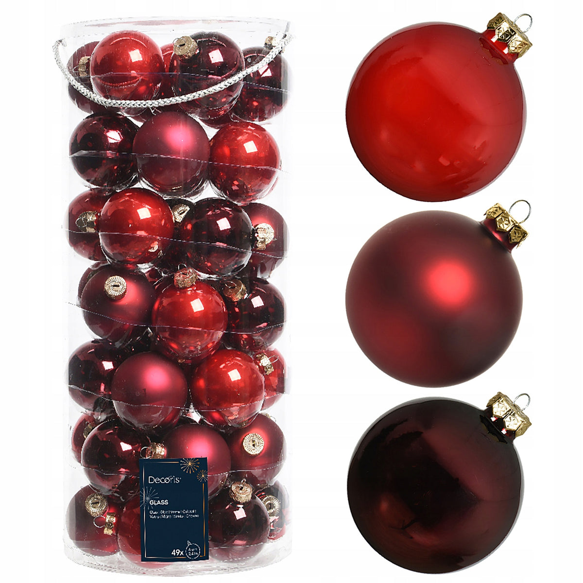 Red-bord glass baubles 6 cm mix gloss matt 49 pcs. ornaments