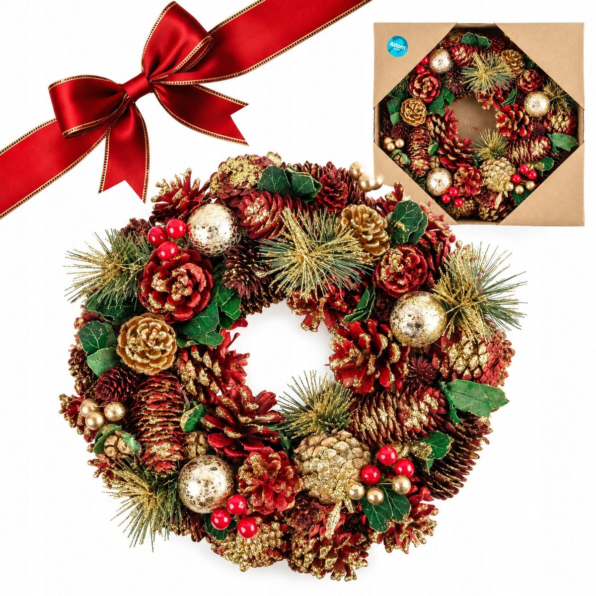Reed Christmas wreath for door Altom Design 30cm door decoration