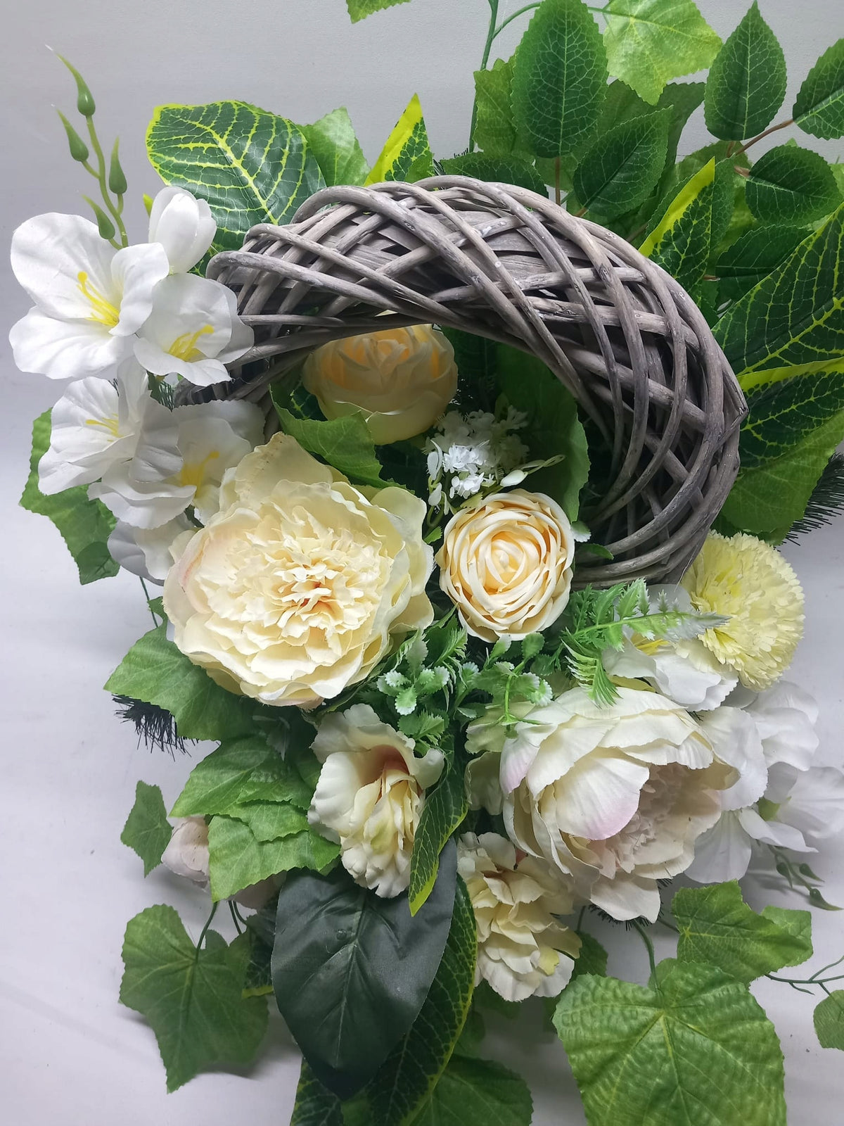 Reed Tombstone Wreath Cream Peonies Roses Composition for Premium Grave Manufacturer code BBN-2B