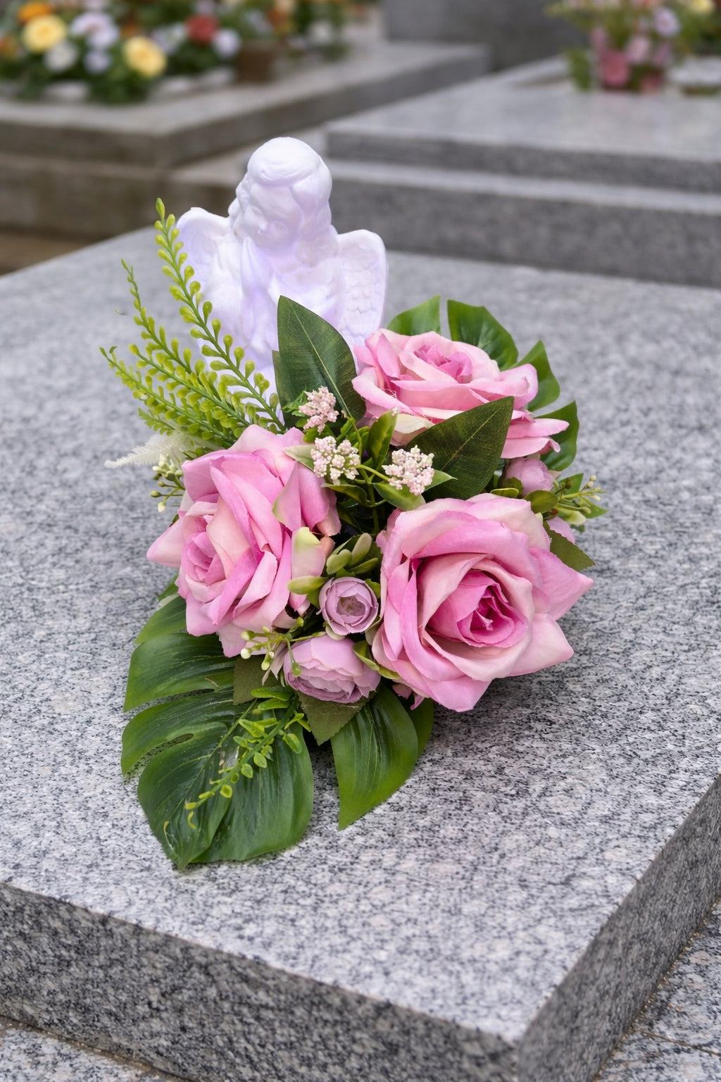 Reed for grave with angel LED composition tombstone roses decoration cemetery Manufacturer code BBN-4C