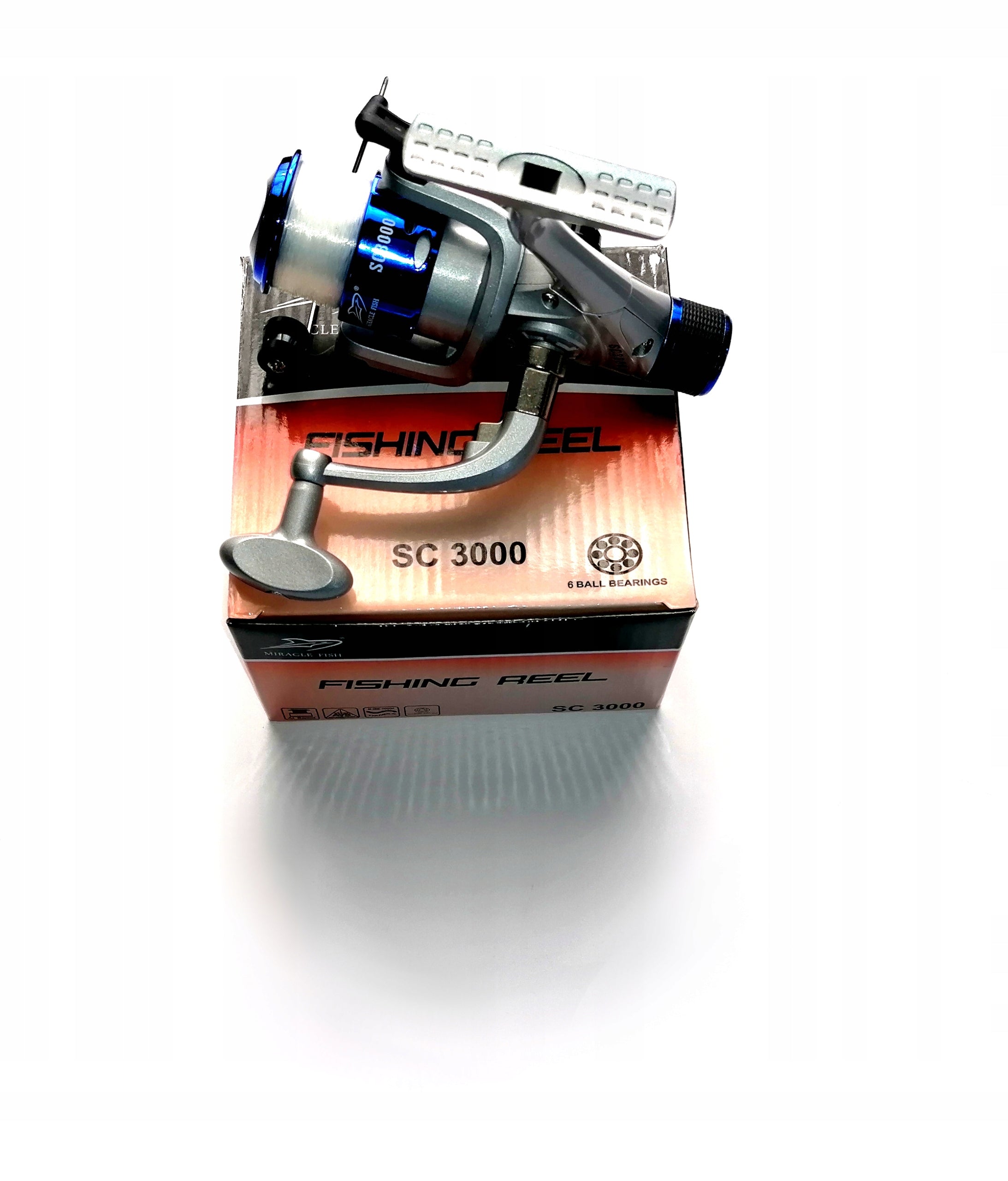 Reel SC 3000 6 bearings with wound line rear brake Brand Miracle Fish