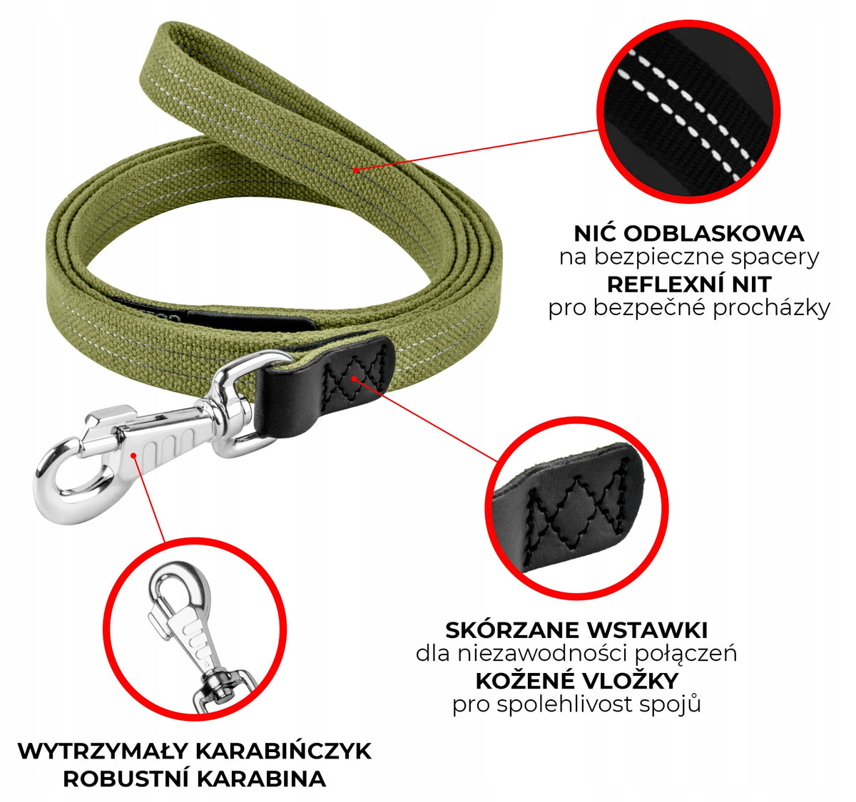 Reflective tarp dog leash with leather inserts, 25 mm 300 cm Manufacturer code 0505